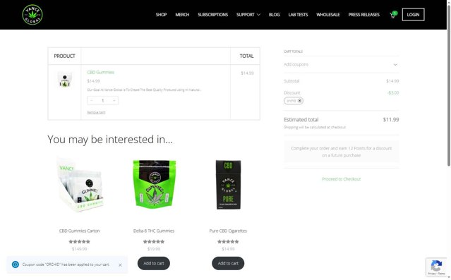 Vance Global checkout page showing Vance Global coupon code box | Screenshot taken by SimplyCodes community member on Sep 7, 2025