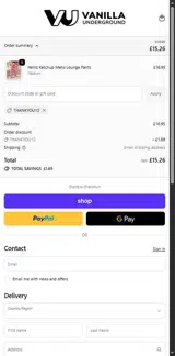 Vanilla Underground coupon verification screenshot