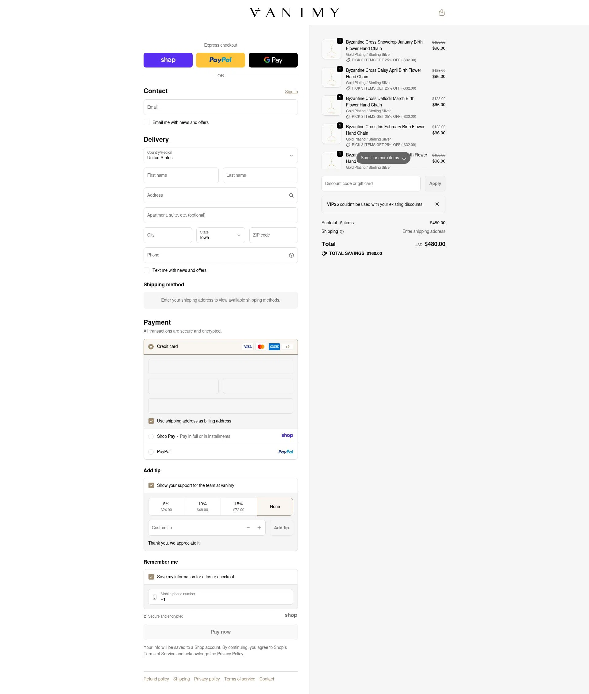 Vanimy checkout page showing Vanimy discount code box | Screenshot taken by SimplyCodes community member on Dec 29, 2025
