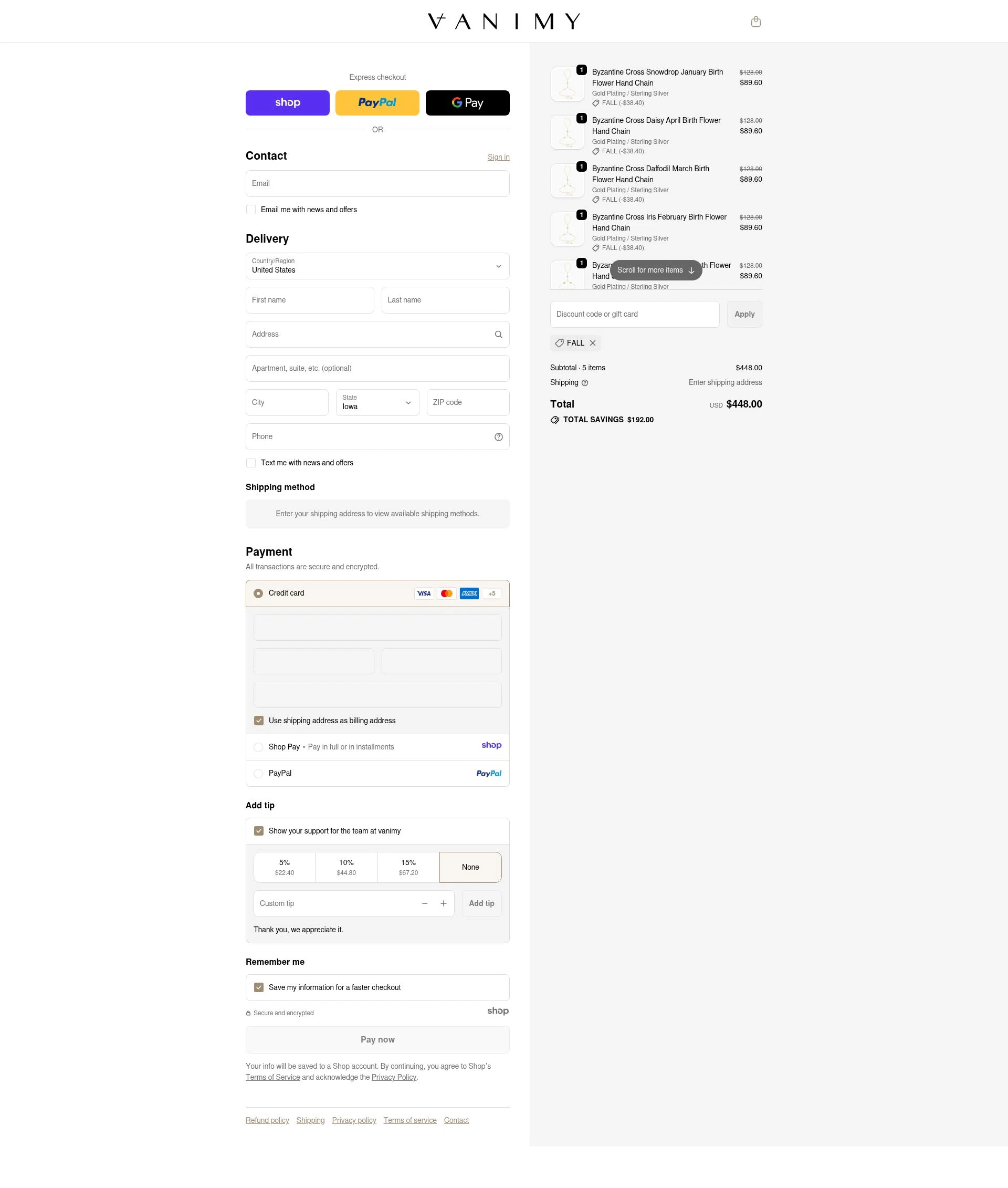 Vanimy checkout page showing Vanimy discount code box | Screenshot taken by SimplyCodes community member on Dec 29, 2025
