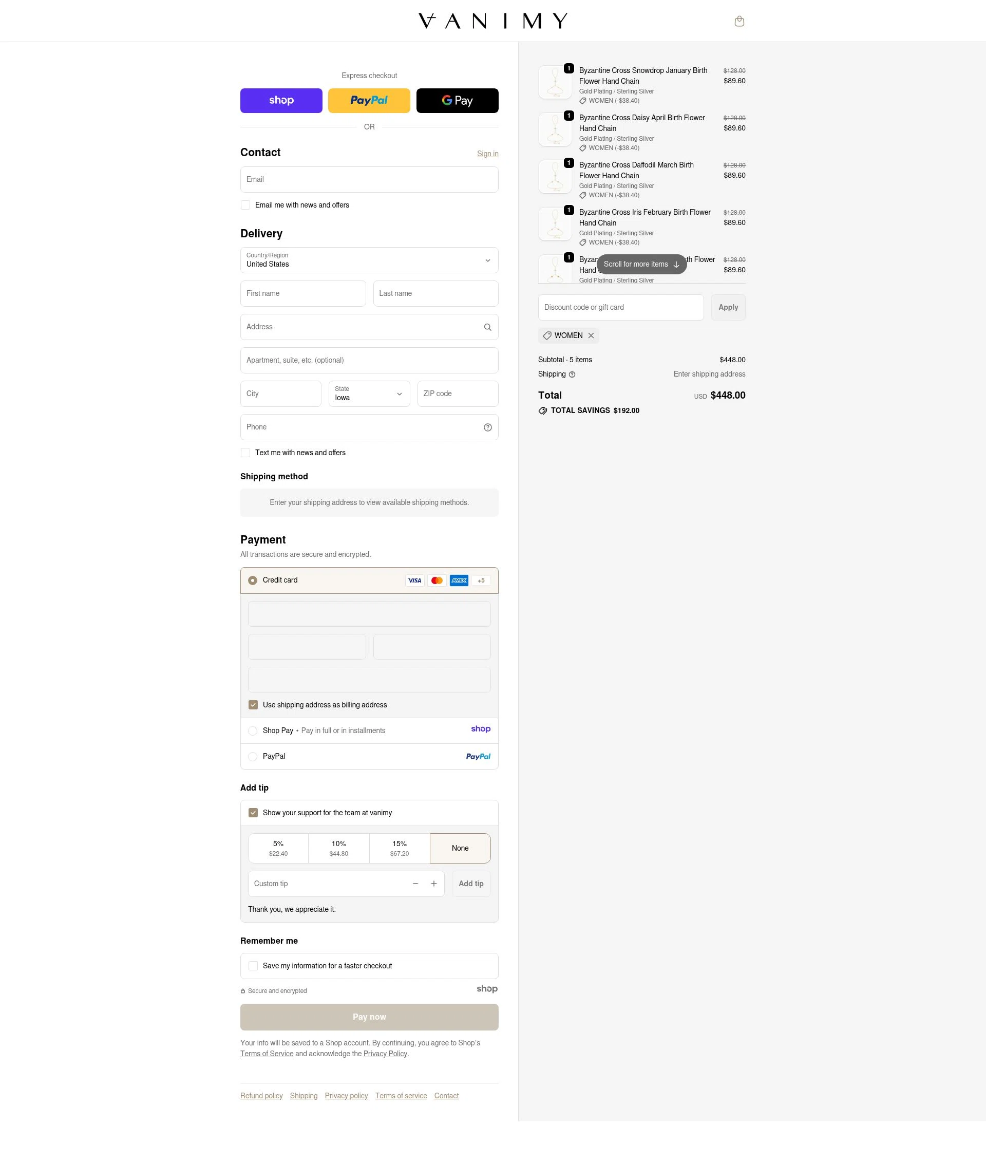 Vanimy checkout page showing Vanimy discount code box | Screenshot taken by SimplyCodes community member on Dec 29, 2025