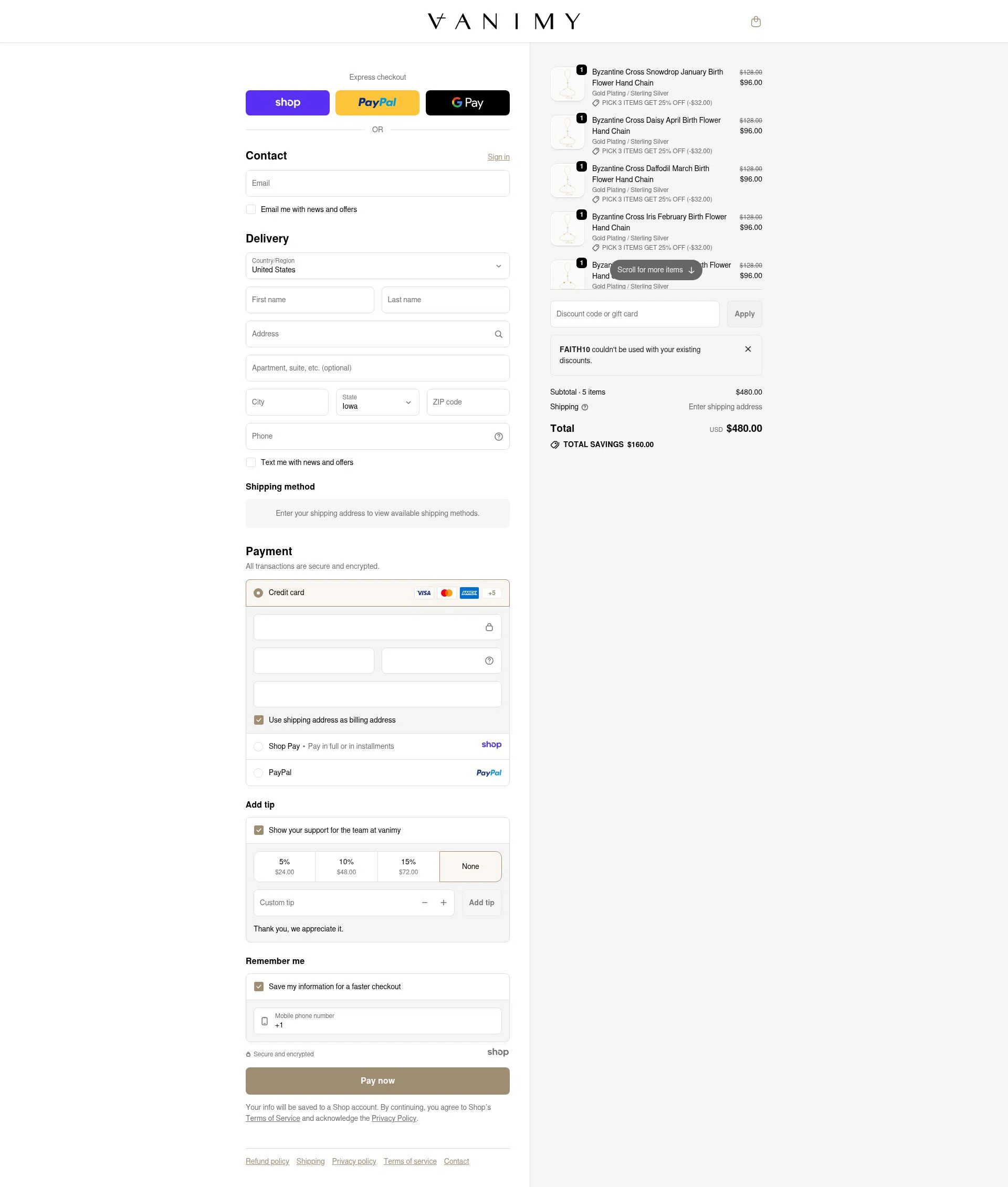 Vanimy checkout page showing Vanimy discount code box | Screenshot taken by SimplyCodes community member on Dec 29, 2025