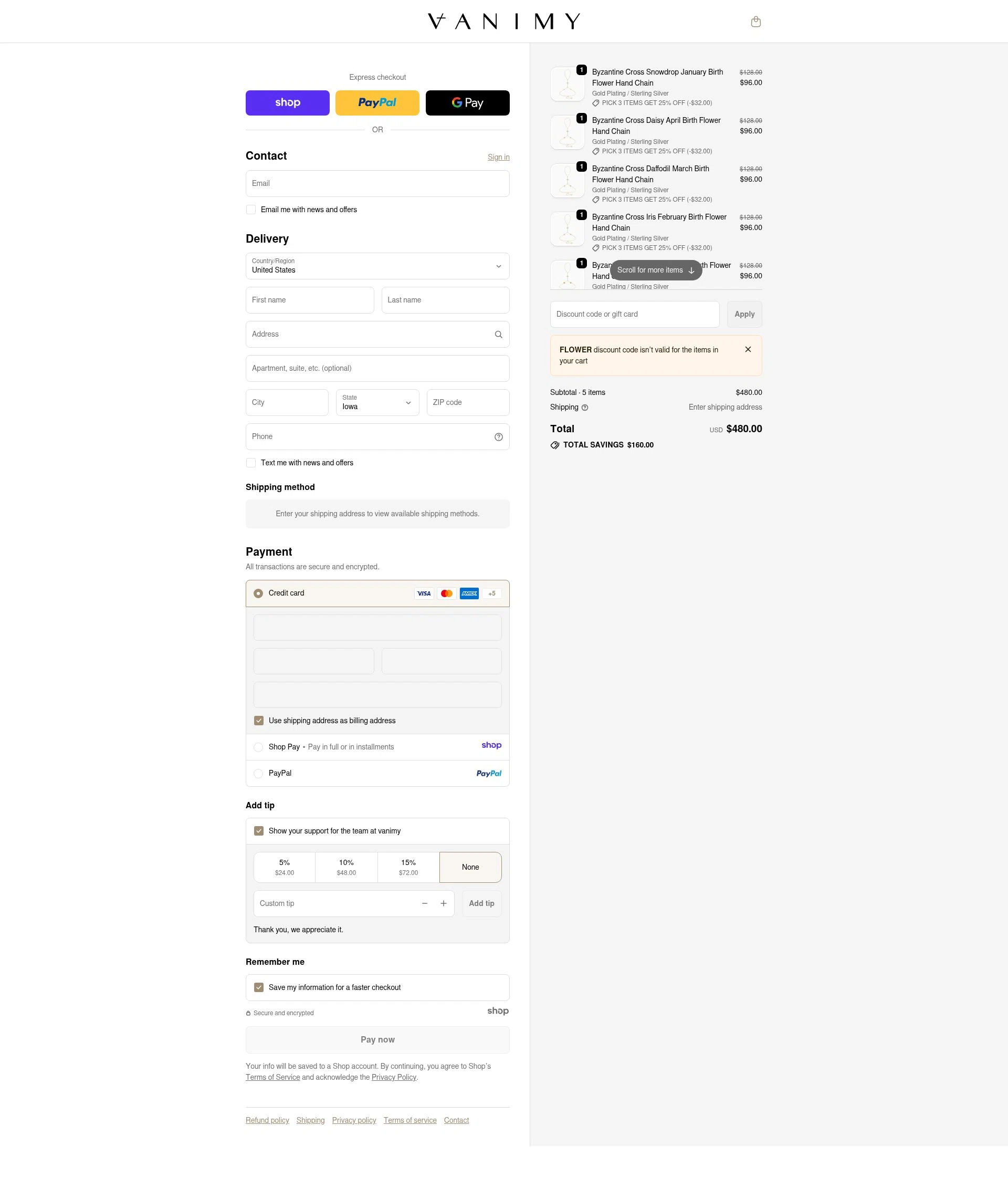 Vanimy checkout page showing Vanimy discount code box | Screenshot taken by SimplyCodes community member on Dec 29, 2025