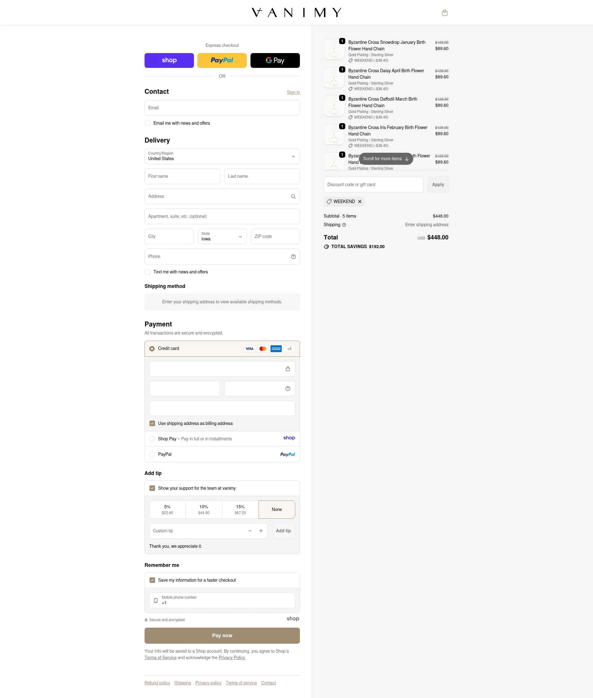 Vanimy checkout page showing Vanimy discount code box | Screenshot taken by SimplyCodes community member on Dec 29, 2025