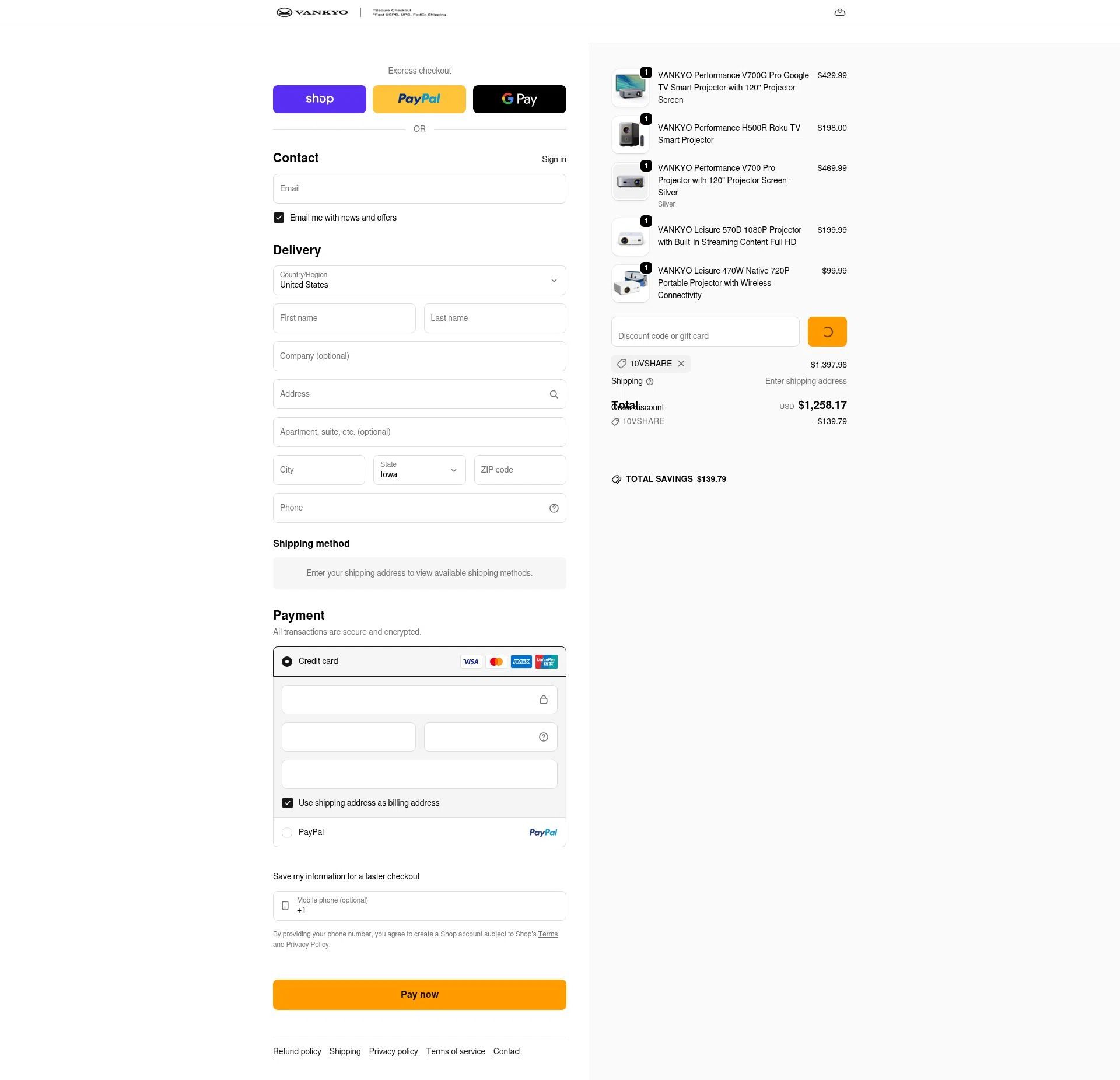 Vankyo checkout page showing Vankyo discount code box | Screenshot taken by SimplyCodes community member on Feb 16, 2026