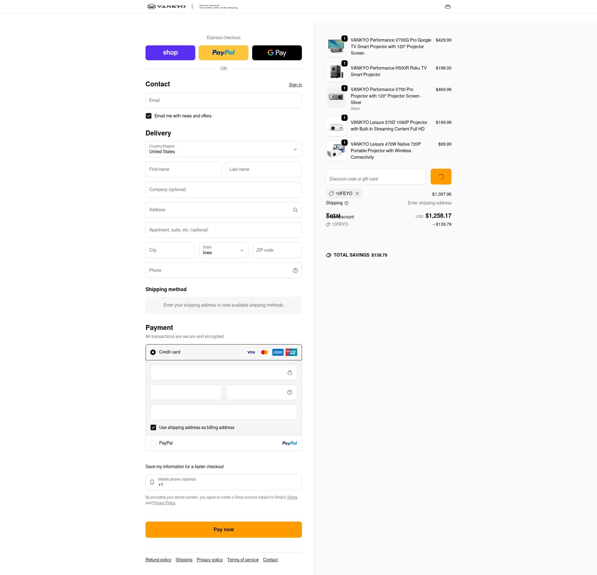 Vankyo checkout page showing Vankyo discount code box | Screenshot taken by SimplyCodes community member on Feb 16, 2026
