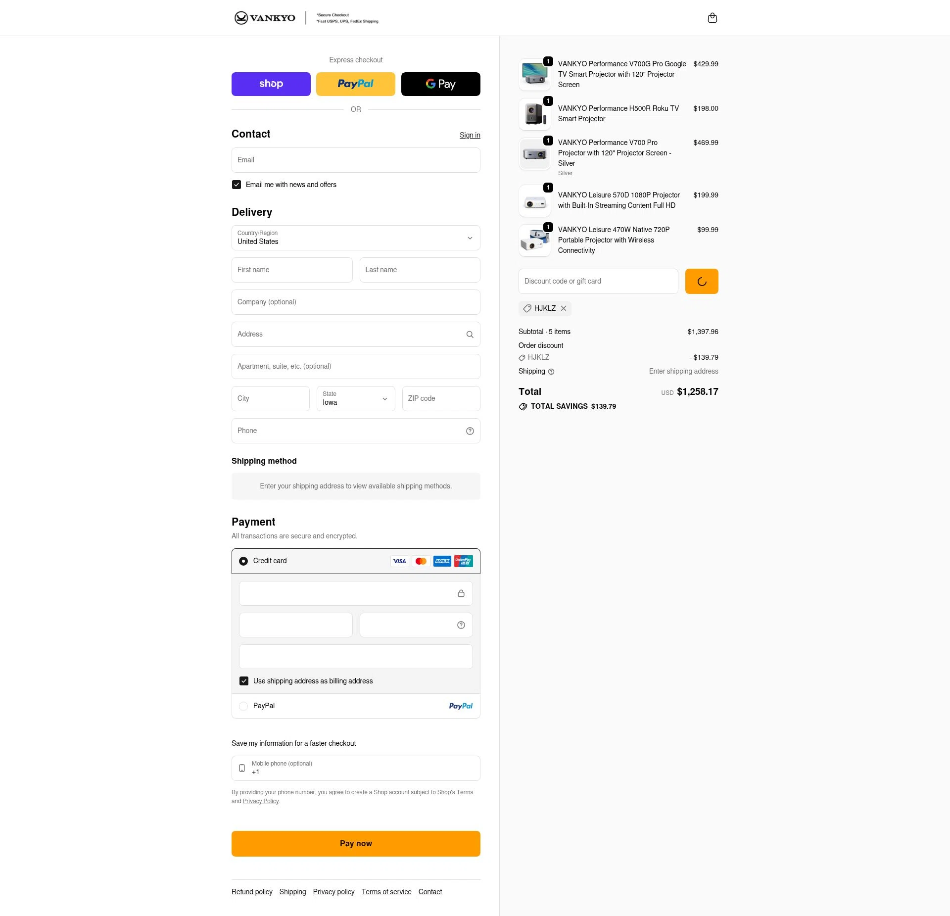 Vankyo checkout page showing Vankyo discount code box | Screenshot taken by SimplyCodes community member on Feb 16, 2026