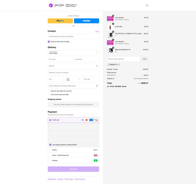 Vanna Belt checkout page showing Vanna Belt coupon code box | Screenshot taken by SimplyCodes community member on Sep 4, 2025