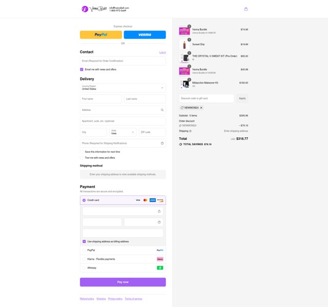 Vanna Belt checkout page showing Vanna Belt coupon code box | Screenshot taken by SimplyCodes community member on Sep 4, 2025