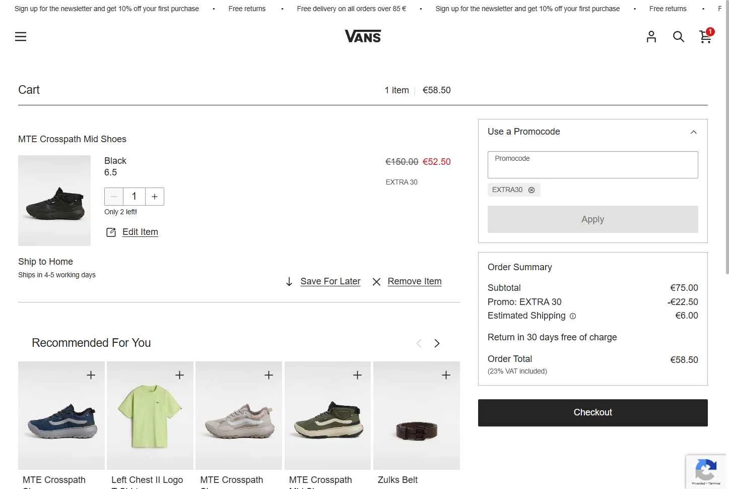 Vans checkout page showing Vans promo code box | Screenshot taken by SimplyCodes community member on Aug 26, 2025