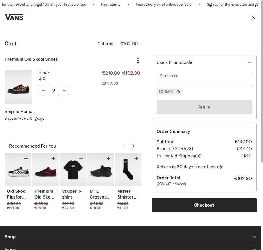 Vans checkout page showing Vans promo code box | Screenshot taken by SimplyCodes community member on Aug 26, 2025