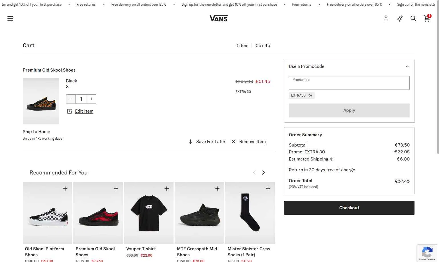 Vans checkout page showing Vans promo code box | Screenshot taken by SimplyCodes community member on Aug 26, 2025