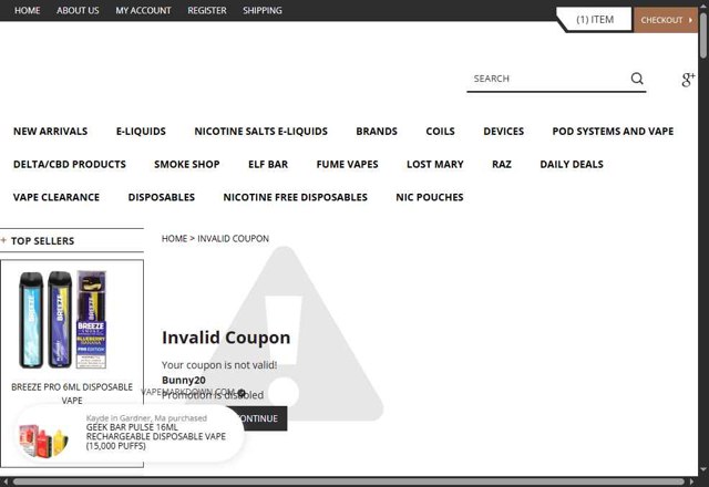 VapeMarkDown checkout page showing VapeMarkDown coupon code box | Screenshot taken by SimplyCodes community member on Apr 26, 2025