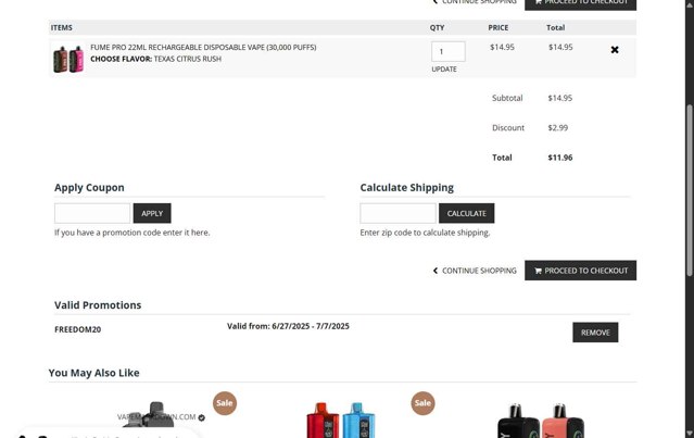 VapeMarkDown checkout page showing VapeMarkDown coupon code box | Screenshot taken by SimplyCodes community member on Jun 27, 2025