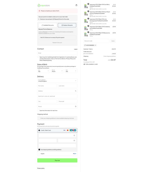 VapeStore checkout page showing VapeStore promo code box | Screenshot taken by SimplyCodes community member on Aug 31, 2025