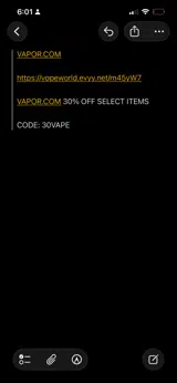 Vapor.com coupon verification screenshot