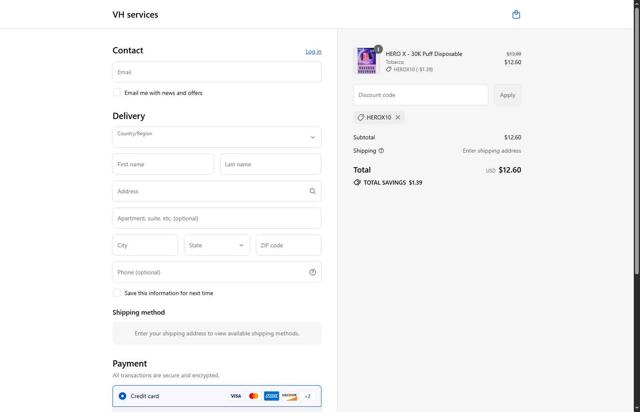 Vapor Hatch checkout page showing Vapor Hatch discount code box | Screenshot taken by SimplyCodes community member on Aug 30, 2025
