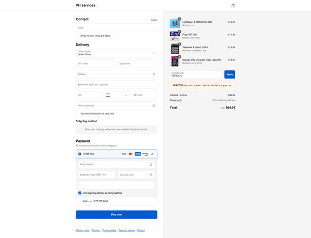 Vapor Hatch checkout page showing Vapor Hatch discount code box | Screenshot taken by SimplyCodes community member on Aug 31, 2025