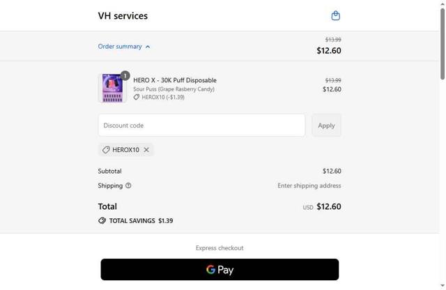 Vapor Hatch checkout page showing Vapor Hatch discount code box | Screenshot taken by SimplyCodes community member on Sep 6, 2025