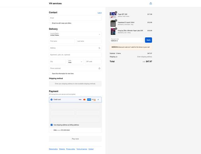 Vapor Hatch checkout page showing Vapor Hatch discount code box | Screenshot taken by SimplyCodes community member on Sep 4, 2025