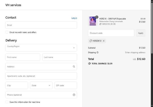 Vapor Hatch checkout page showing Vapor Hatch discount code box | Screenshot taken by SimplyCodes community member on Aug 26, 2025