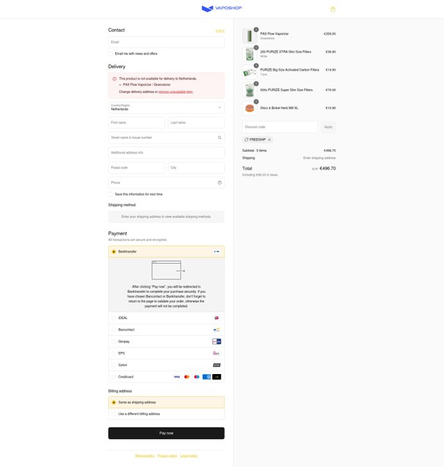 VapoShop checkout page showing VapoShop promo code box | Screenshot taken by SimplyCodes community member on Aug 31, 2025