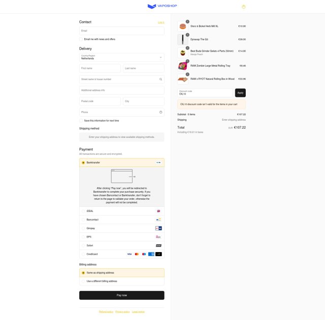 VapoShop checkout page showing VapoShop promo code box | Screenshot taken by SimplyCodes community member on Jul 27, 2025