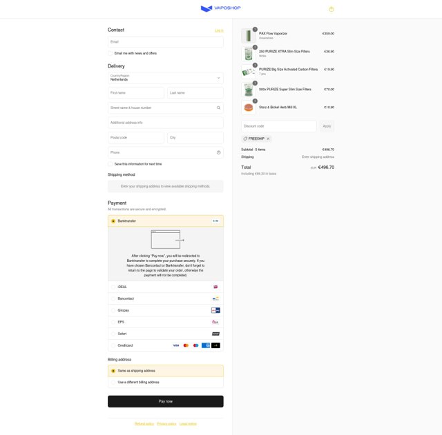 VapoShop checkout page showing VapoShop promo code box | Screenshot taken by SimplyCodes community member on Aug 27, 2025