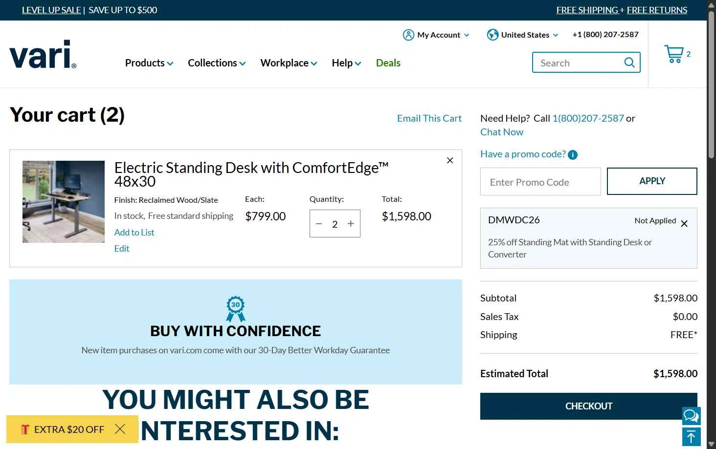 Vari checkout page showing Vari promo code box | Screenshot taken by SimplyCodes community member on Feb 7, 2026