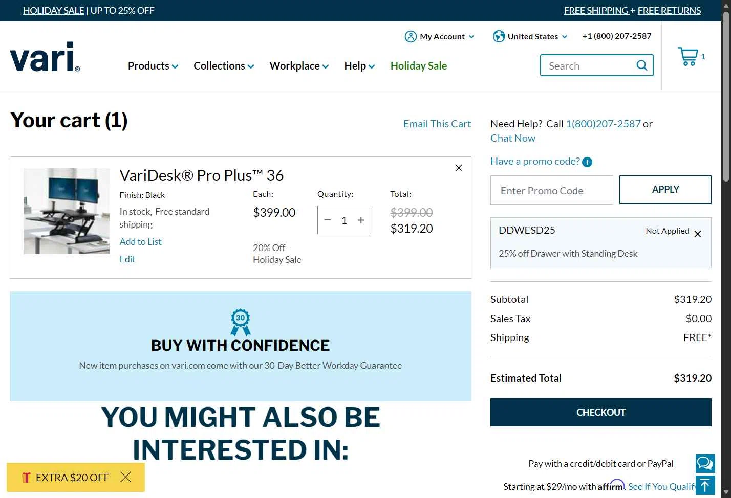 Vari checkout page showing Vari promo code box | Screenshot taken by SimplyCodes community member on Dec 31, 2025