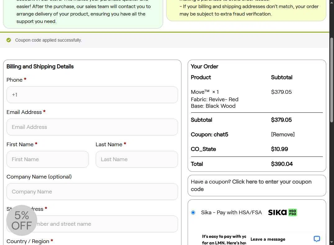 Varier Chairs checkout page showing Varier Chairs promo code box | Screenshot taken by SimplyCodes community member on Aug 20, 2025