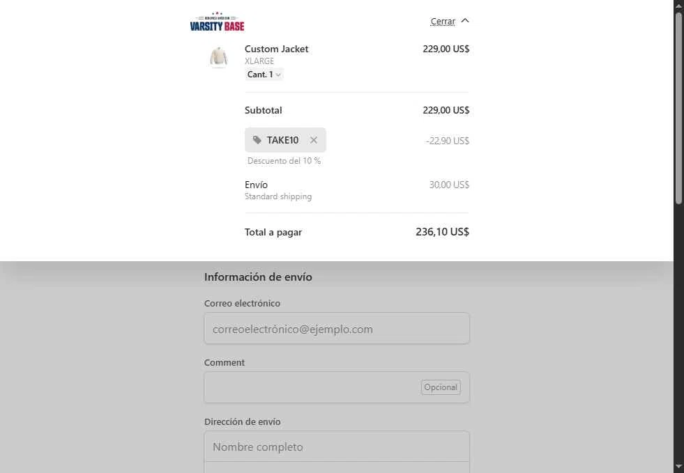 Varsity Base checkout page showing Varsity Base promo code box | Screenshot taken by SimplyCodes community member on Oct 12, 2025