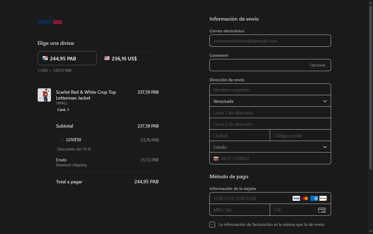 Varsity Base checkout page showing Varsity Base promo code box | Screenshot taken by SimplyCodes community member on Nov 22, 2025