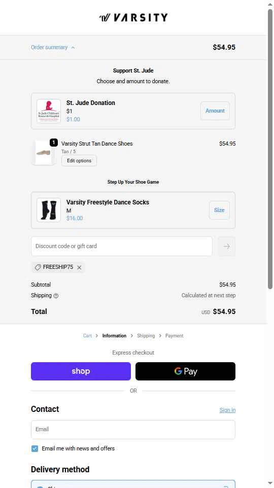 Varsity.com checkout page showing Varsity.com promo code box | Screenshot taken by SimplyCodes community member on Nov 5, 2025