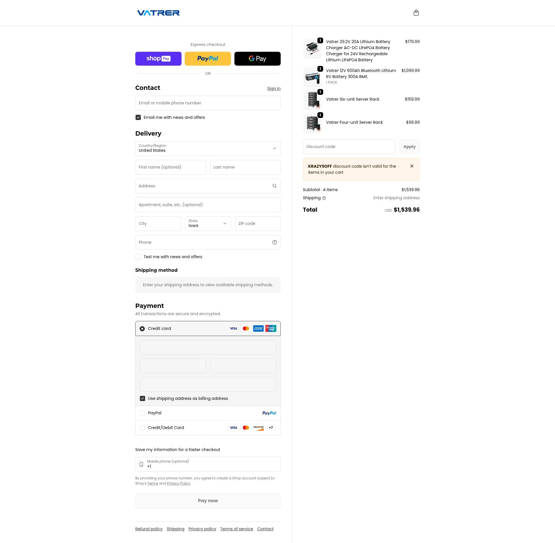 Vatrer checkout page showing Vatrer discount code box | Screenshot taken by SimplyCodes community member on Jan 10, 2026