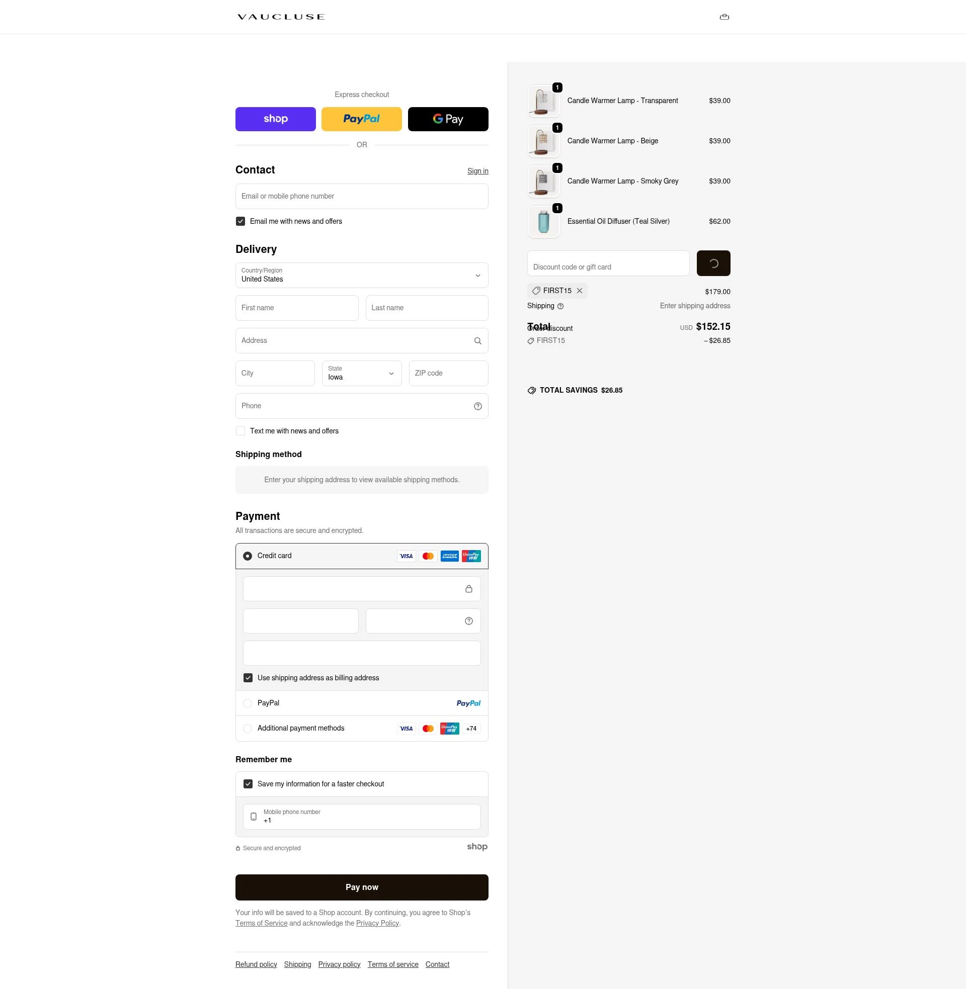 VAUCLUSE checkout page showing VAUCLUSE discount code box | Screenshot taken by SimplyCodes community member on Jan 27, 2026
