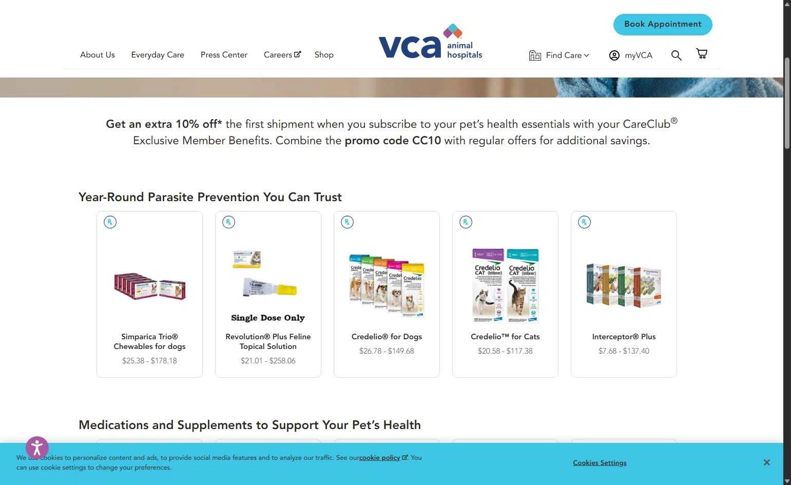 VCA Animal Hospitals checkout page showing VCA Animal Hospitals promo code box | Screenshot taken by SimplyCodes community member on Sep 5, 2025