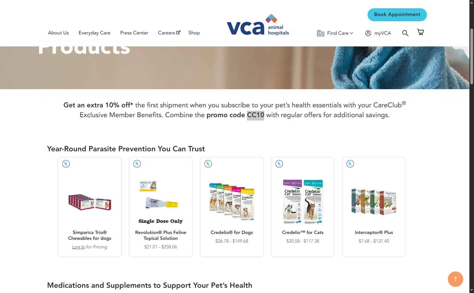 VCA Animal Hospitals checkout page showing VCA Animal Hospitals promo code box | Screenshot taken by SimplyCodes community member on Sep 19, 2025