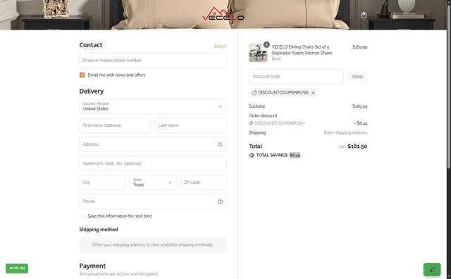 Vecelo checkout page showing Vecelo discount code box | Screenshot taken by SimplyCodes community member on Sep 14, 2025