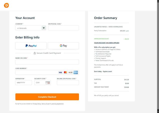 Vecteezy checkout page showing Vecteezy promo code box | Screenshot taken by SimplyCodes community member on Aug 9, 2025