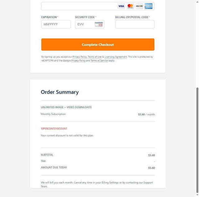 Vecteezy checkout page showing Vecteezy promo code box | Screenshot taken by SimplyCodes community member on May 14, 2025