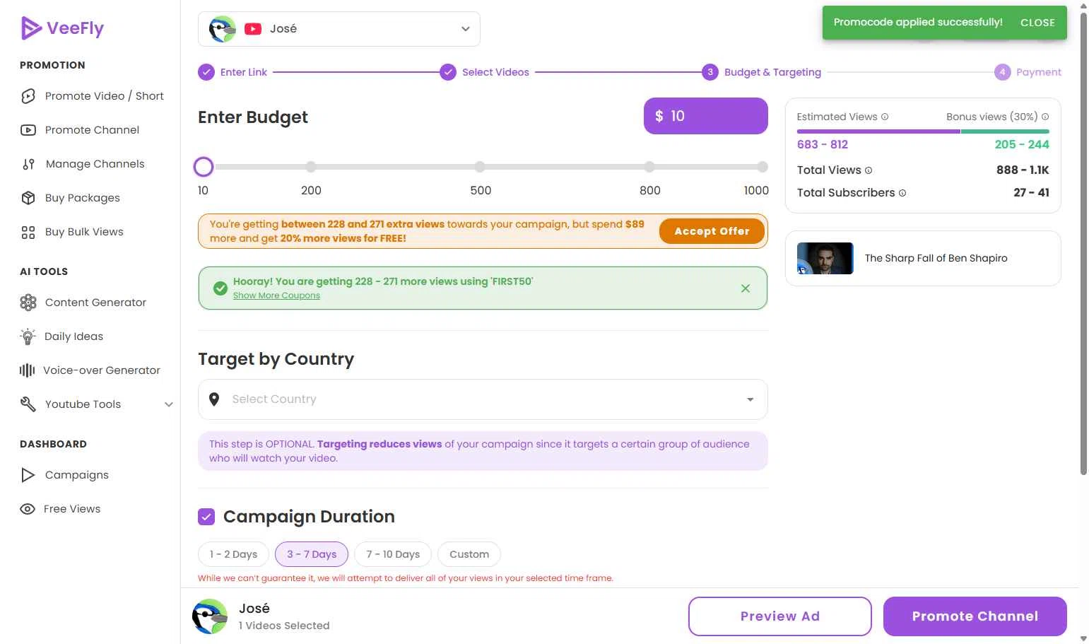Veefly checkout page showing Veefly promo code box | Screenshot taken by SimplyCodes community member on Dec 19, 2025