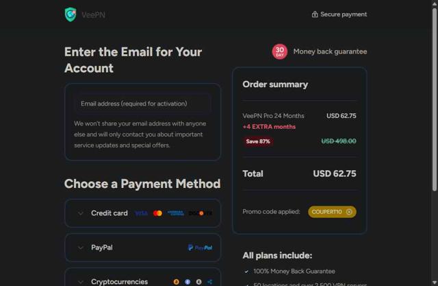 VeePN checkout page showing VeePN promo code box | Screenshot taken by SimplyCodes community member on Sep 1, 2025