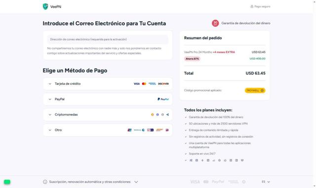 VeePN checkout page showing VeePN promo code box | Screenshot taken by SimplyCodes community member on Aug 26, 2025