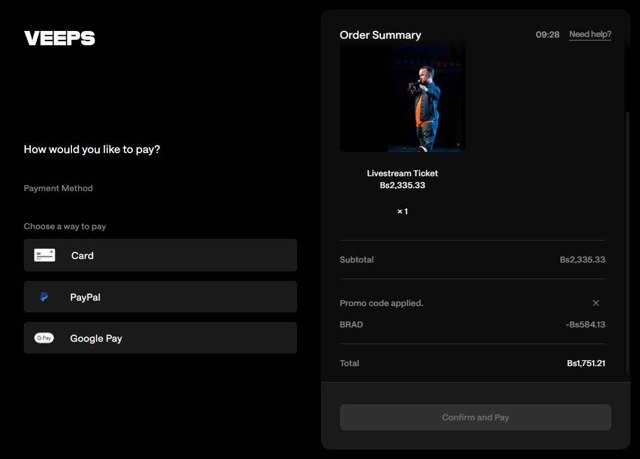 Veeps checkout page showing Veeps promo code box | Screenshot taken by SimplyCodes community member on Jul 16, 2025