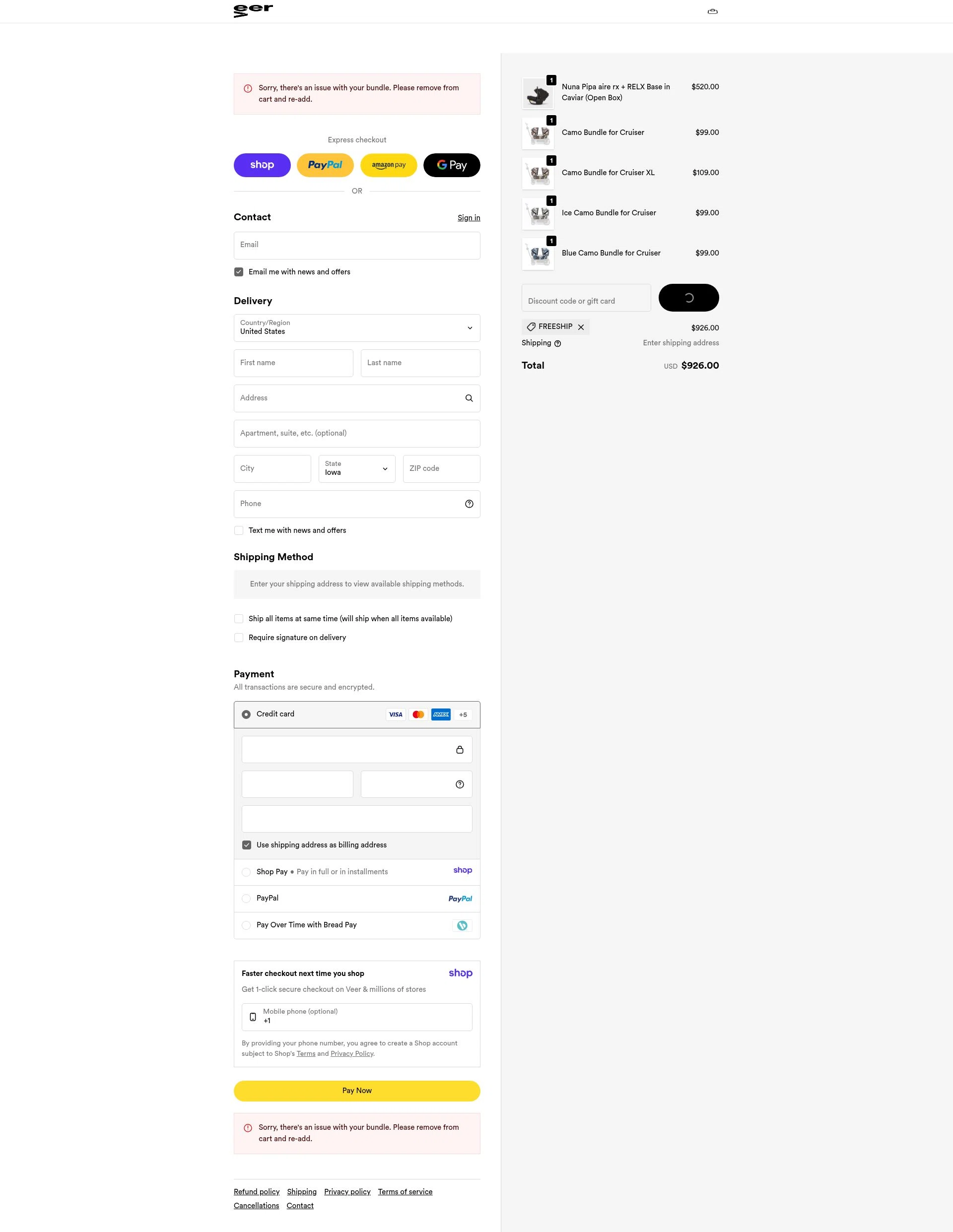 Veer Gear checkout page showing Veer Gear coupon code box | Screenshot taken by SimplyCodes community member on Jan 16, 2026