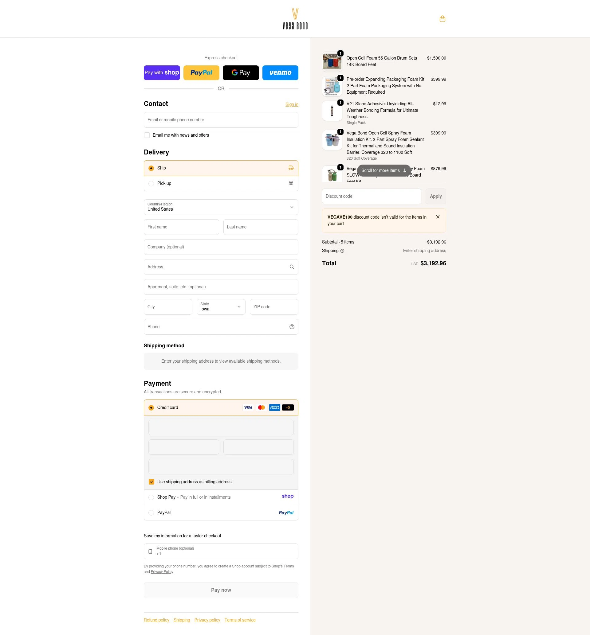 Vega Bond checkout page showing Vega Bond promo code box | Screenshot taken by SimplyCodes community member on Jan 7, 2026