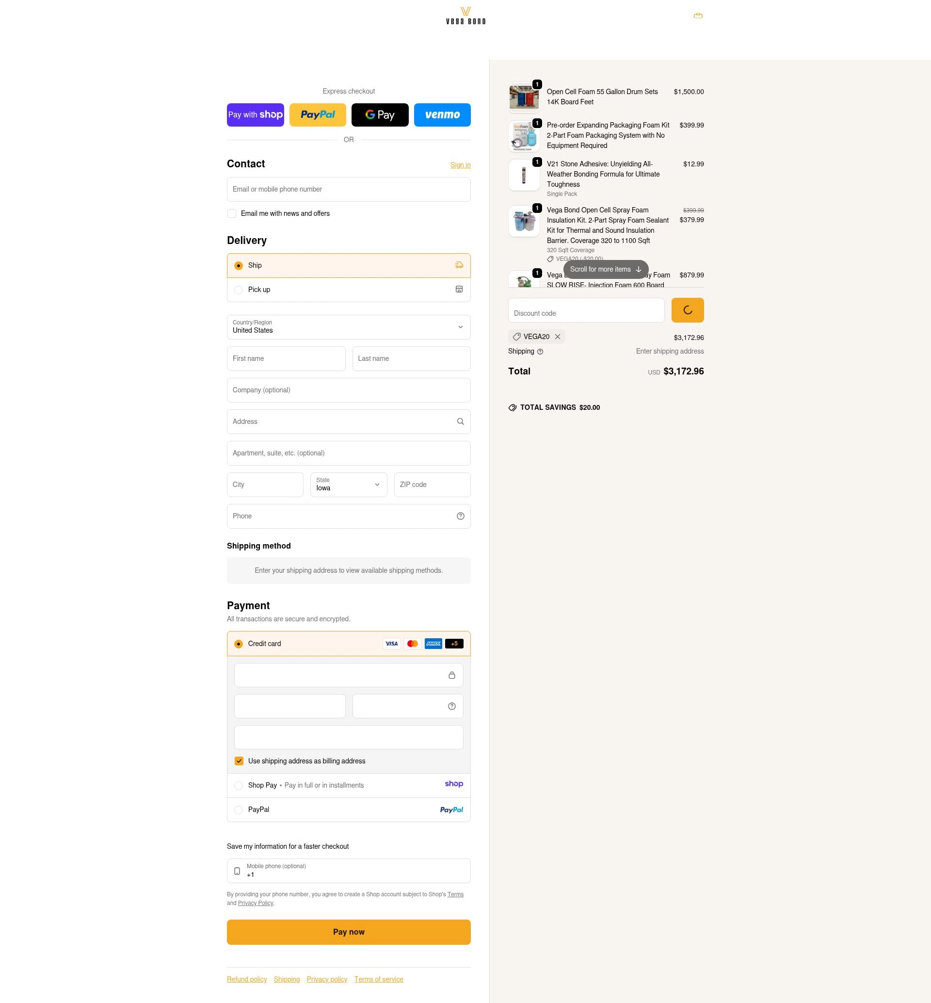 Vega Bond checkout page showing Vega Bond promo code box | Screenshot taken by SimplyCodes community member on Jan 7, 2026