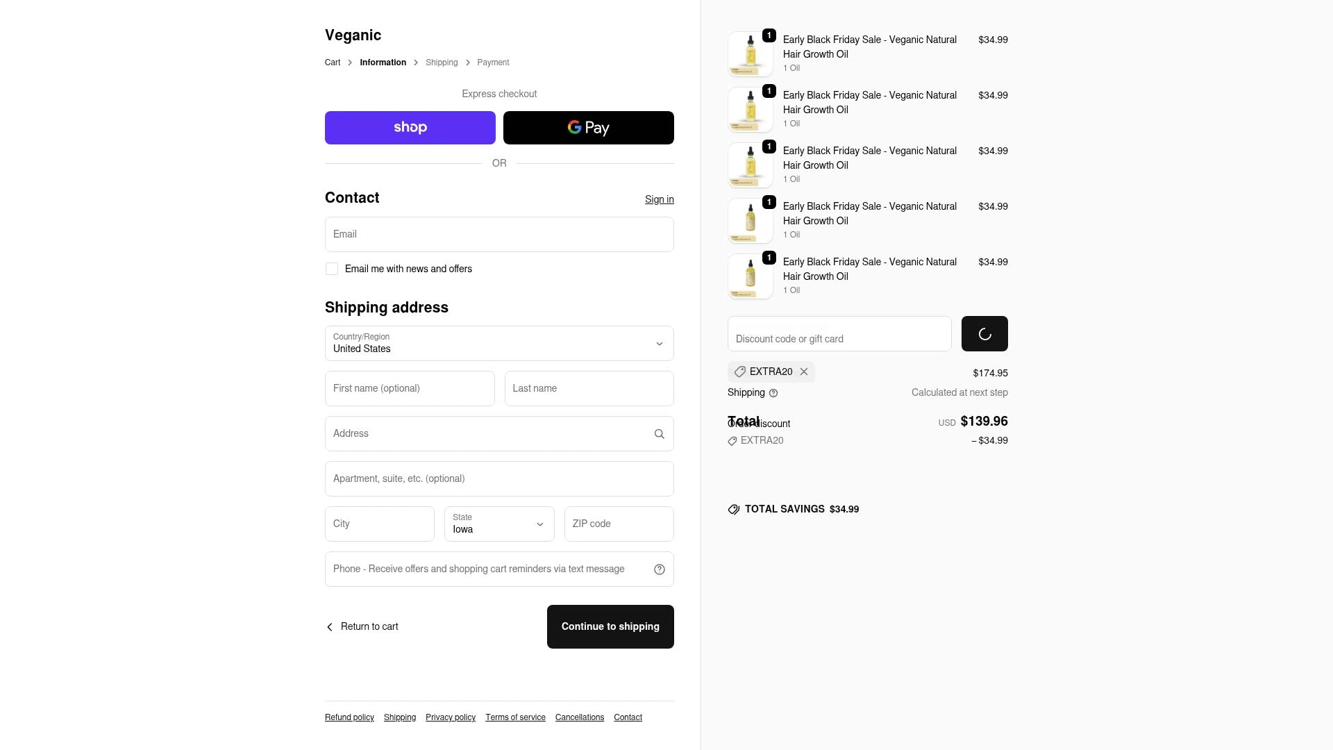 Veganic checkout page showing Veganic discount code box | Screenshot taken by SimplyCodes community member on Feb 6, 2026