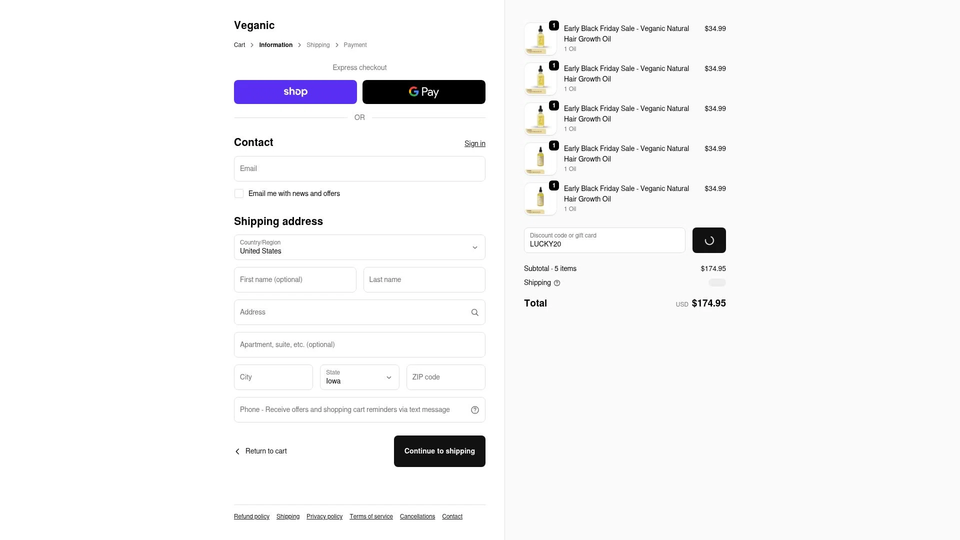 Veganic checkout page showing Veganic discount code box | Screenshot taken by SimplyCodes community member on Feb 6, 2026